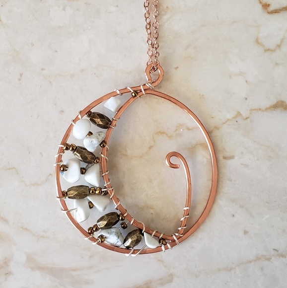 Crescent Moon Pendant Handmade with Genuine Copper - Picture 3 of 8